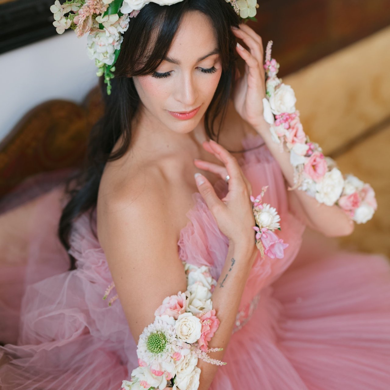 floral tattoo in pink and white