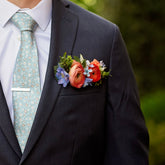 Floral pocket square in peach and blue