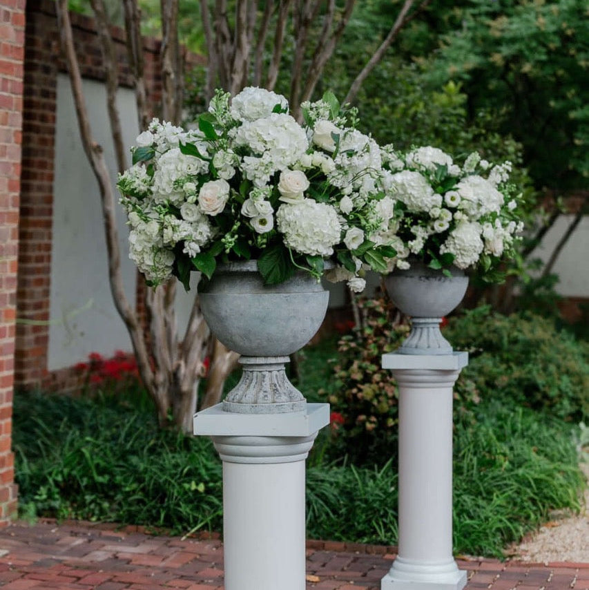 Classic wedding altar arrangements on pedestals for DC wedding