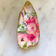 Load image into Gallery viewer, Pink Floral Oyster Shell Jewelry Dish
