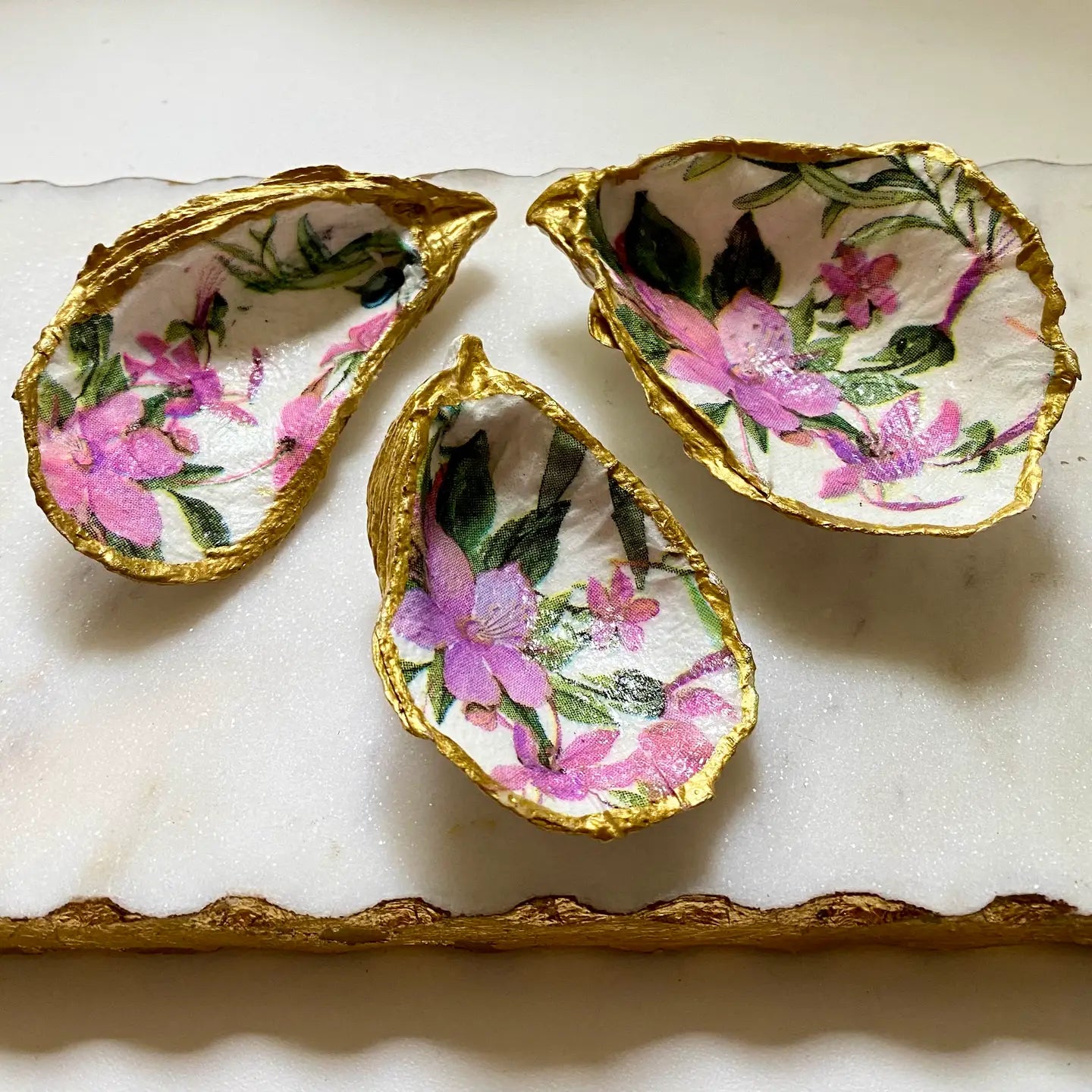 Purple Floral Oyster Shell Jewelry Dish
