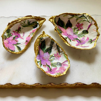Purple Floral Oyster Shell Jewelry Dish