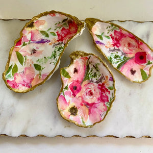 Pink Floral Oyster Shell Jewelry Dish