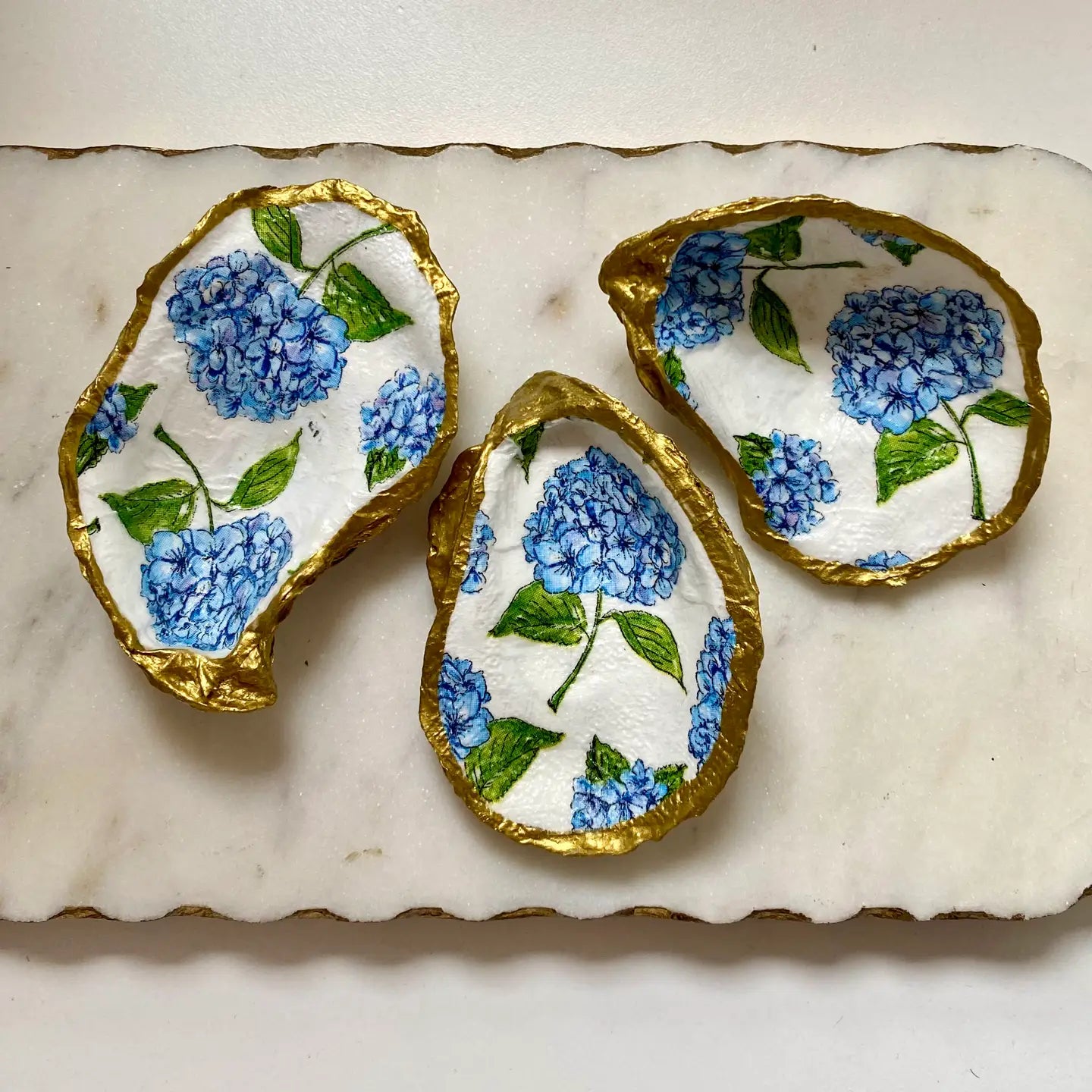 Blue Hydrangea Oyster Shell Jewelry Dish