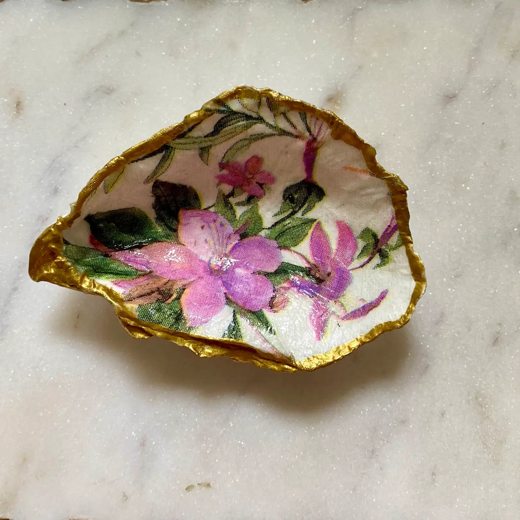 Purple Floral Oyster Shell Jewelry Dish