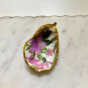 Purple Floral Oyster Shell Jewelry Dish