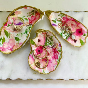 Pink Floral Oyster Shell Jewelry Dish