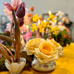 Teacup filled with tulips