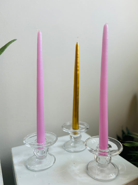 Glass Candlestick Holders - Set of Three
