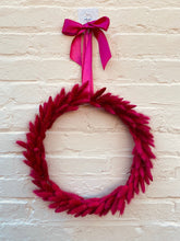 Load image into Gallery viewer, Hot Pink Bunny Tail Wreath, finished with matched satin bow
