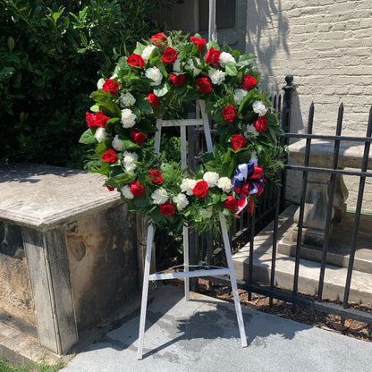 Patriotic wreath in red, white and blue