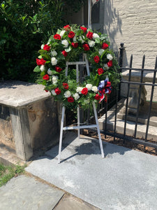 Patriotic wreath in red, white and blue