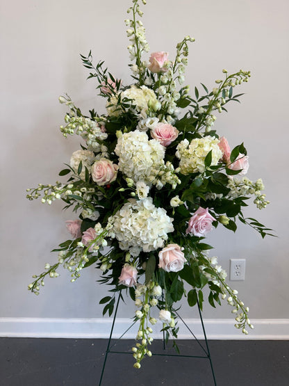 Funeral standing spray on easel